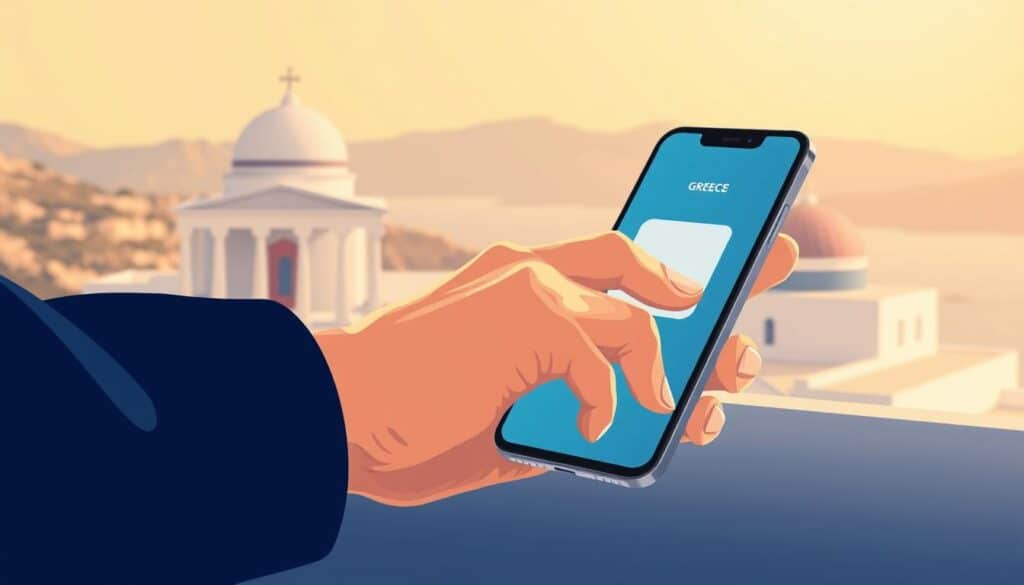 A modern, minimalist illustration depicting the ease of opening a Revolut account in Greece. The foreground features a person's hand tapping on a sleek mobile device, symbolizing the digital process. The background showcases a serene Greek landscape with iconic architecture, hinting at the local context. Warm lighting and a soft, inviting color palette convey a sense of accessibility and simplicity. The composition is balanced, with negative space allowing the focal point to shine. Technical details include a close-up perspective, shallow depth of field, and a slightly elevated camera angle for an aspirational, user-centric viewpoint. A modern, minimalist illustration depicting the ease of opening a Revolut account in Greece. The foreground features a person's hand tapping on a sleek mobile device, symbolizing the digital process. The background showcases a serene Greek landscape with iconic architecture, hinting at the local context. Warm lighting and a soft, inviting color palette convey a sense of accessibility and simplicity. The composition is balanced, with negative space allowing the focal point to shine. Technical details include a close-up perspective, shallow depth of field, and a slightly elevated camera angle for an aspirational, user-centric viewpoint.