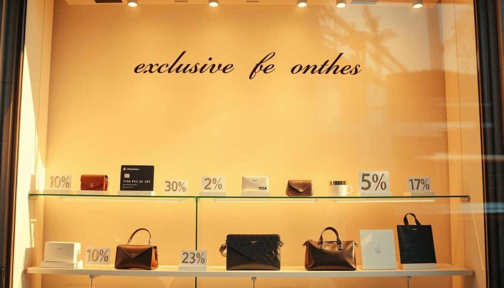 A sun-drenched storefront window showcasing an array of exclusive discounts and savings, meticulously displayed on sleek, modern shelves. The window frame is adorned with elegant typography, subtly hinting at the luxury and prestige of the National Bank Visa Platinum card. The scene is bathed in warm, natural lighting, creating a inviting and aspirational atmosphere. In the foreground, high-end products are featured, each with a prominent discount percentage overlaid, while the middle ground features a minimalist, yet sophisticated product layout. The background subtly blurs, drawing the viewer's focus to the exclusive savings on offer. A sun-drenched storefront window showcasing an array of exclusive discounts and savings, meticulously displayed on sleek, modern shelves. The window frame is adorned with elegant typography, subtly hinting at the luxury and prestige of the National Bank Visa Platinum card. The scene is bathed in warm, natural lighting, creating a inviting and aspirational atmosphere. In the foreground, high-end products are featured, each with a prominent discount percentage overlaid, while the middle ground features a minimalist, yet sophisticated product layout. The background subtly blurs, drawing the viewer's focus to the exclusive savings on offer.