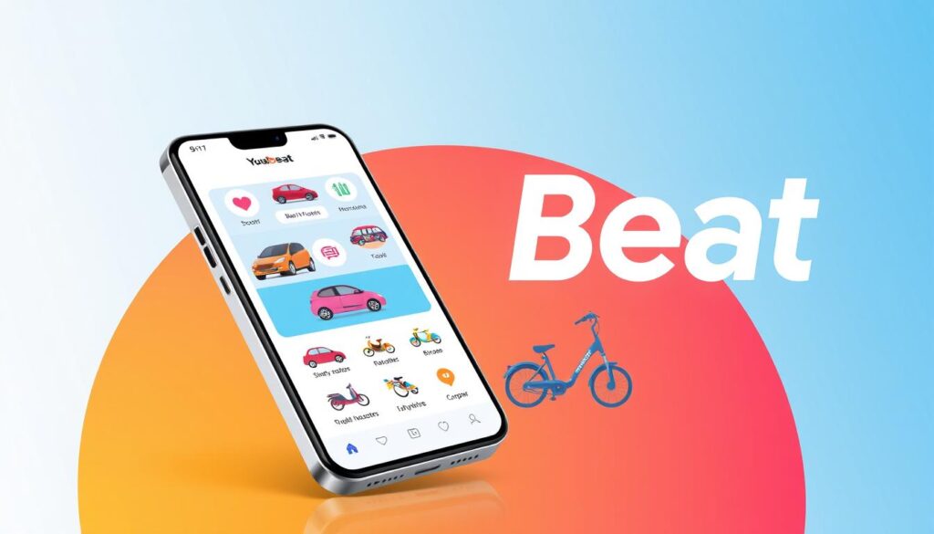 A vibrant, modern illustration showcasing the "προσφορές Beat" offerings. Set against a clean, minimalist background, the foreground features a sleek, futuristic-looking smartphone prominently displaying the Beat app's user interface. The middle ground showcases a variety of transportation icons - cars, scooters, and bicycles - highlighting the diverse mobility options available through the Beat platform. The background subtly fades into a gradient of the Beat brand colors, conveying a sense of energy and dynamism. The overall composition is balanced, with careful attention to lighting and perspective to create a visually striking and compelling image that effectively communicates the key features and benefits of the Beat service. A vibrant, modern illustration showcasing the "προσφορές Beat" offerings. Set against a clean, minimalist background, the foreground features a sleek, futuristic-looking smartphone prominently displaying the Beat app's user interface. The middle ground showcases a variety of transportation icons - cars, scooters, and bicycles - highlighting the diverse mobility options available through the Beat platform. The background subtly fades into a gradient of the Beat brand colors, conveying a sense of energy and dynamism. The overall composition is balanced, with careful attention to lighting and perspective to create a visually striking and compelling image that effectively communicates the key features and benefits of the Beat service.
