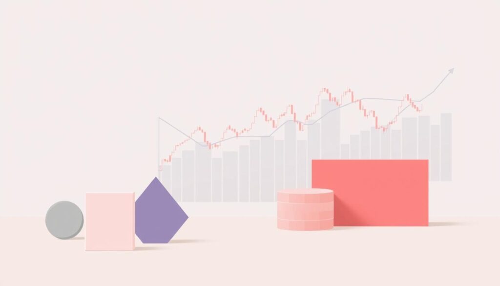 A clean, minimalist illustration depicting the core concepts of stocks. The foreground features simple geometric shapes representing different types of stocks, such as common stock, preferred stock, and convertible shares, arranged in a balanced composition. The middle ground showcases stock market charts and graphs in muted colors, conveying the volatility and performance of the stock market. The background has a subtle gradient, creating a sense of depth and focus on the central elements. The overall mood is one of clarity, simplicity, and financial education, suitable for an introductory guide to stock investing.