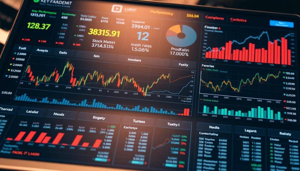 A detailed financial dashboard displaying a variety of key performance indicators, including stock market indices, currency exchange rates, interest rates, and economic growth metrics. The dashboard is presented on a sleek, modern interface with clean typography and intuitive data visualizations. The lighting is balanced, with a hint of warm tones to create a professional, authoritative atmosphere. The angle showcases the dashboard's comprehensive overview, allowing the viewer to easily comprehend the interrelated financial factors at a glance. The overall composition conveys a sense of analytical depth and data-driven decision-making, perfectly suited to illustrate the "Financial Ratio Analysis" section of the economic guidance article. A detailed financial dashboard displaying a variety of key performance indicators, including stock market indices, currency exchange rates, interest rates, and economic growth metrics. The dashboard is presented on a sleek, modern interface with clean typography and intuitive data visualizations. The lighting is balanced, with a hint of warm tones to create a professional, authoritative atmosphere. The angle showcases the dashboard's comprehensive overview, allowing the viewer to easily comprehend the interrelated financial factors at a glance. The overall composition conveys a sense of analytical depth and data-driven decision-making, perfectly suited to illustrate the "Financial Ratio Analysis" section of the economic guidance article.