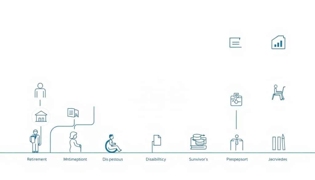 A detailed illustration of the different types of pensions in Greece, depicted with a clean, modern aesthetic. The foreground showcases various pension icons or symbols, each representing a specific category such as retirement, disability, or survivor's benefits. The middle ground features a subtle grid or matrix structure, hinting at the organized and systematic nature of the pension system. The background is a minimalist, gradient-based design in soothing tones, creating a sense of balance and professionalism. The overall composition conveys a sense of clarity, organization, and the comprehensive nature of the Greek pension landscape, suitable for an informative article. A detailed illustration of the different types of pensions in Greece, depicted with a clean, modern aesthetic. The foreground showcases various pension icons or symbols, each representing a specific category such as retirement, disability, or survivor's benefits. The middle ground features a subtle grid or matrix structure, hinting at the organized and systematic nature of the pension system. The background is a minimalist, gradient-based design in soothing tones, creating a sense of balance and professionalism. The overall composition conveys a sense of clarity, organization, and the comprehensive nature of the Greek pension landscape, suitable for an informative article.