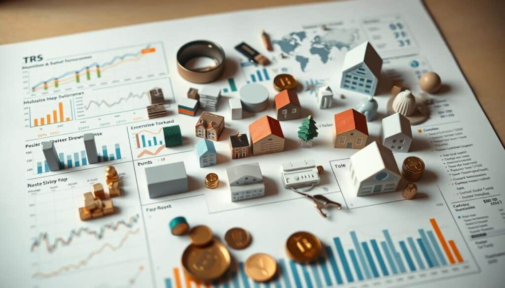 A neatly organized investment portfolio with a balanced mix of diverse financial instruments, including stocks, bonds, real estate, and alternative assets. The layout is clean and visually appealing, with clear delineations between the various investment types. The overall composition conveys a sense of stability, security, and long-term growth potential. The lighting is soft and warm, creating a welcoming and trustworthy atmosphere. The camera angle is slightly elevated, giving the viewer a sense of control and oversight over the carefully curated investment strategy.