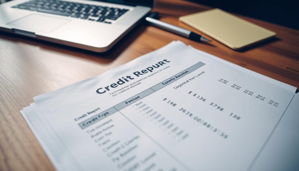 A well-lit, close-up view of a credit report document, its pages meticulously organized and neatly displayed on a wooden desk. The document's text and numbers are crisp and legible, conveying a sense of clarity and attention to detail. In the background, a laptop and a pen rest nearby, suggesting an active process of credit monitoring and financial management. The overall scene exudes a professional, organized, and responsible atmosphere, perfectly capturing the essence of "Improving Your Credit Score and Credit Habits". A well-lit, close-up view of a credit report document, its pages meticulously organized and neatly displayed on a wooden desk. The document's text and numbers are crisp and legible, conveying a sense of clarity and attention to detail. In the background, a laptop and a pen rest nearby, suggesting an active process of credit monitoring and financial management. The overall scene exudes a professional, organized, and responsible atmosphere, perfectly capturing the essence of "Improving Your Credit Score and Credit Habits".