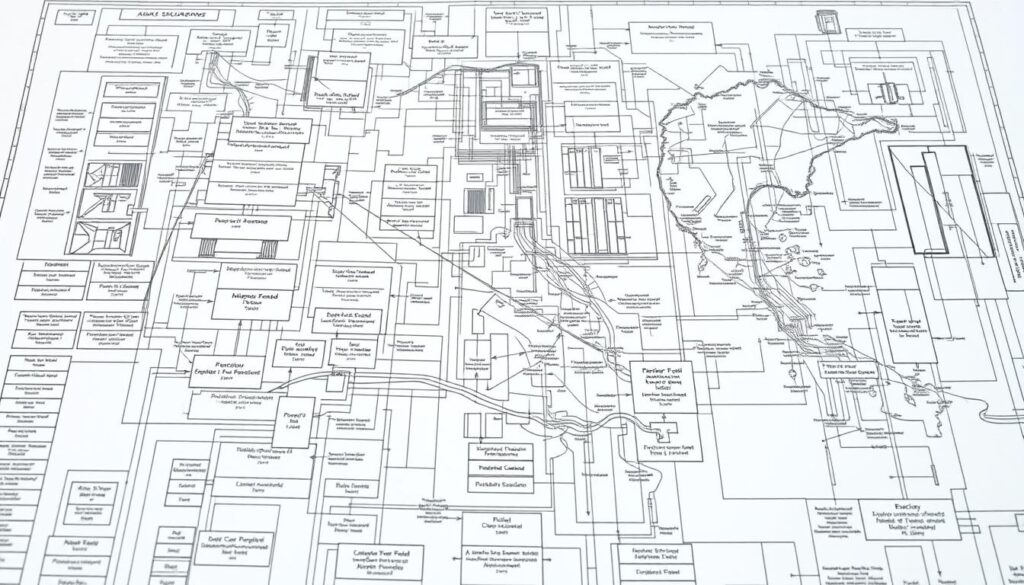 Intricate architectural blueprints depicting the comprehensive regulations and legal framework governing the insurance industry in Greece. A detailed technical drawing showcasing the complex network of policies, guidelines, and legal mandates that shape the insurance landscape. Rendered with precision, the image conveys a sense of order and structure, reflecting the rigor and formality of the insurance regulatory environment. Crisp lines, subtle shading, and a muted color palette contribute to an authoritative and professional aesthetic, suitable for illustrating the "Regulations and Legislation for Insurance" section of the article.
